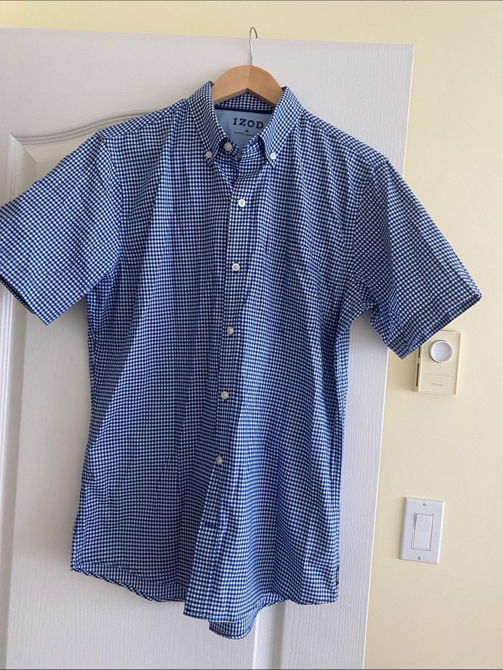 Izod Blue White Gingham Short-Sleeve Button-Down Shirt